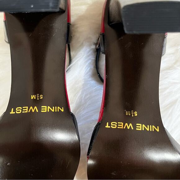 NEW Nine West Leather Y2K Two Tone Square Chunky Heel Ankle Wrap Pump 5.5 NWOT - Picture 14 of 15